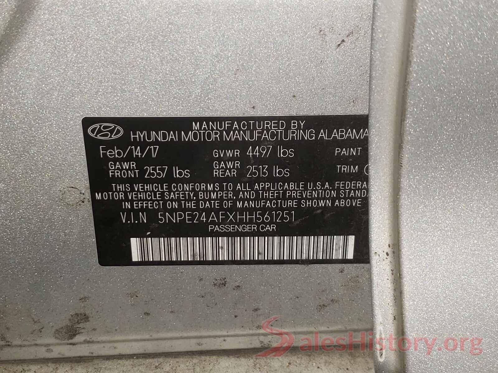 5NPE24AFXHH561251 2017 HYUNDAI SONATA