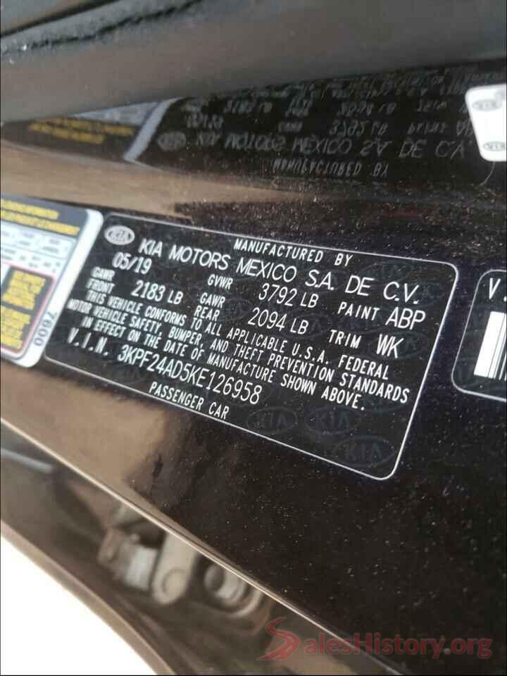 3KPF24AD5KE126958 2019 KIA FORTE