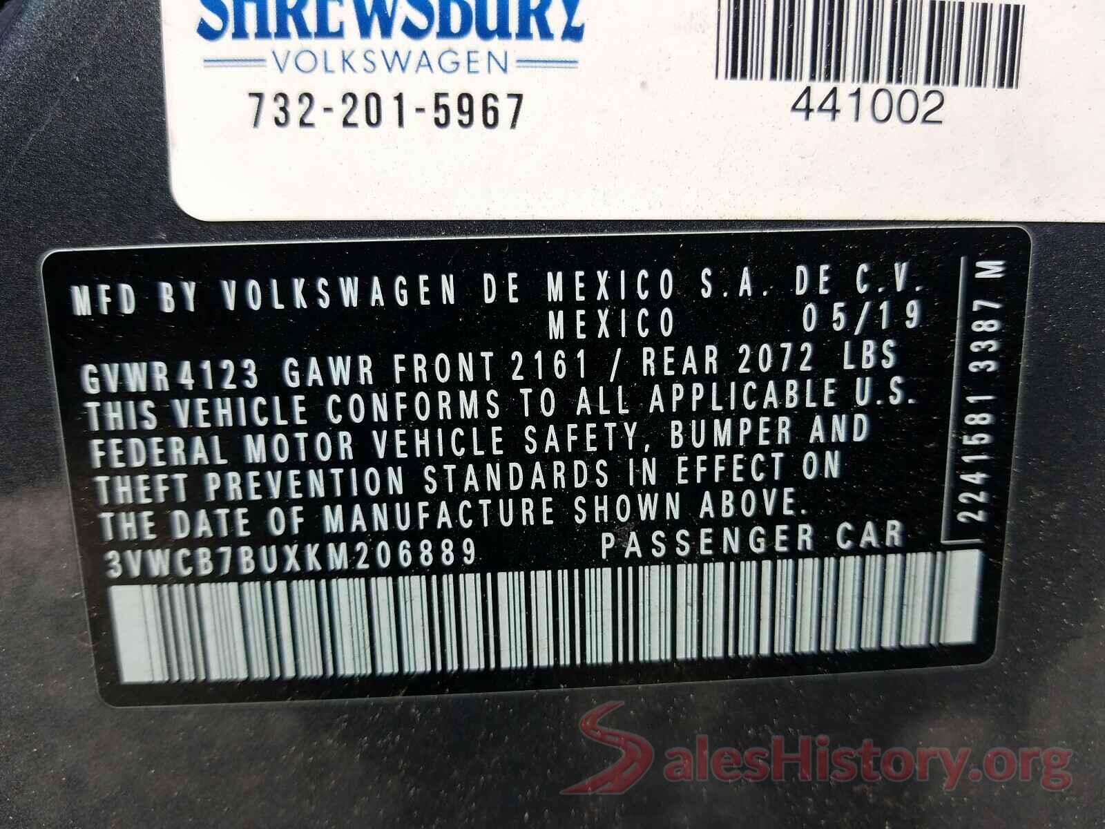 3VWCB7BUXKM206889 2019 VOLKSWAGEN JETTA