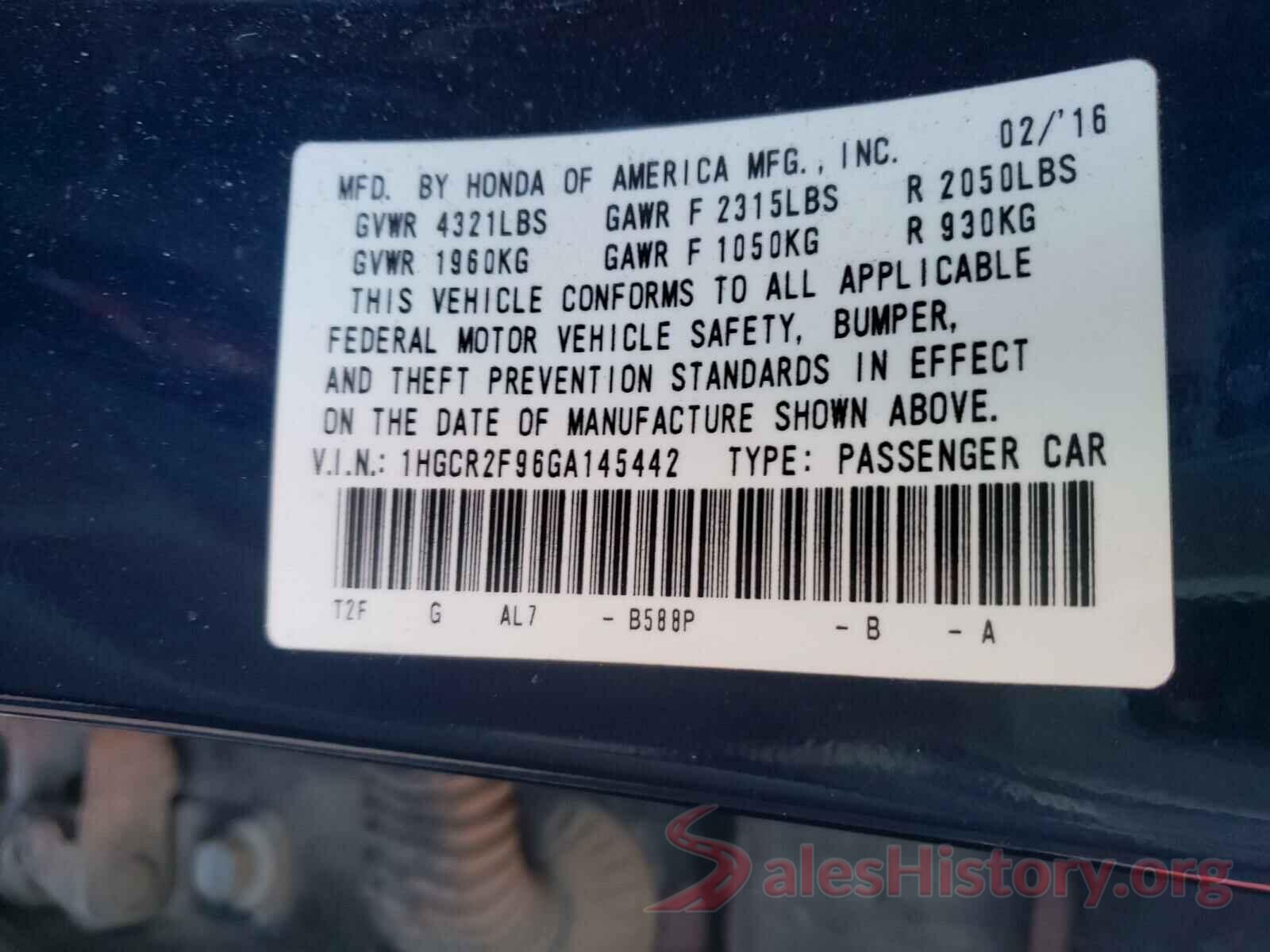 1HGCR2F96GA145442 2016 HONDA ACCORD