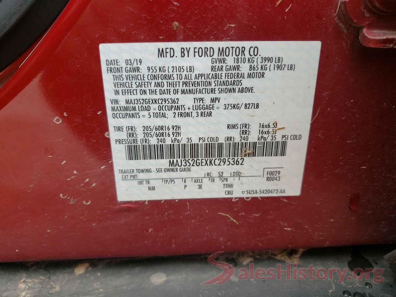 MAJ3S2GEXKC295362 2019 FORD ALL OTHER