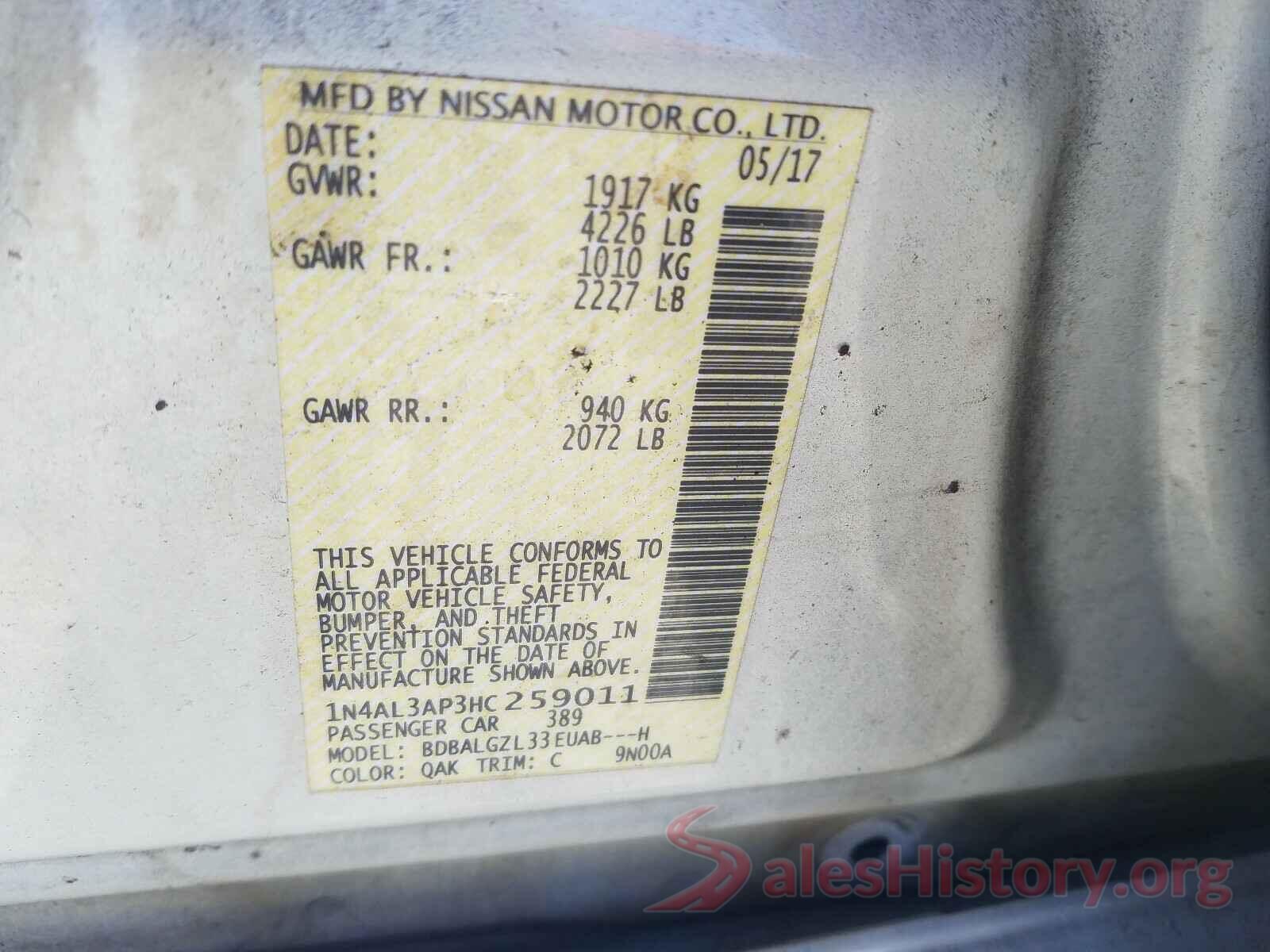 1N4AL3AP3HC259011 2017 NISSAN ALTIMA