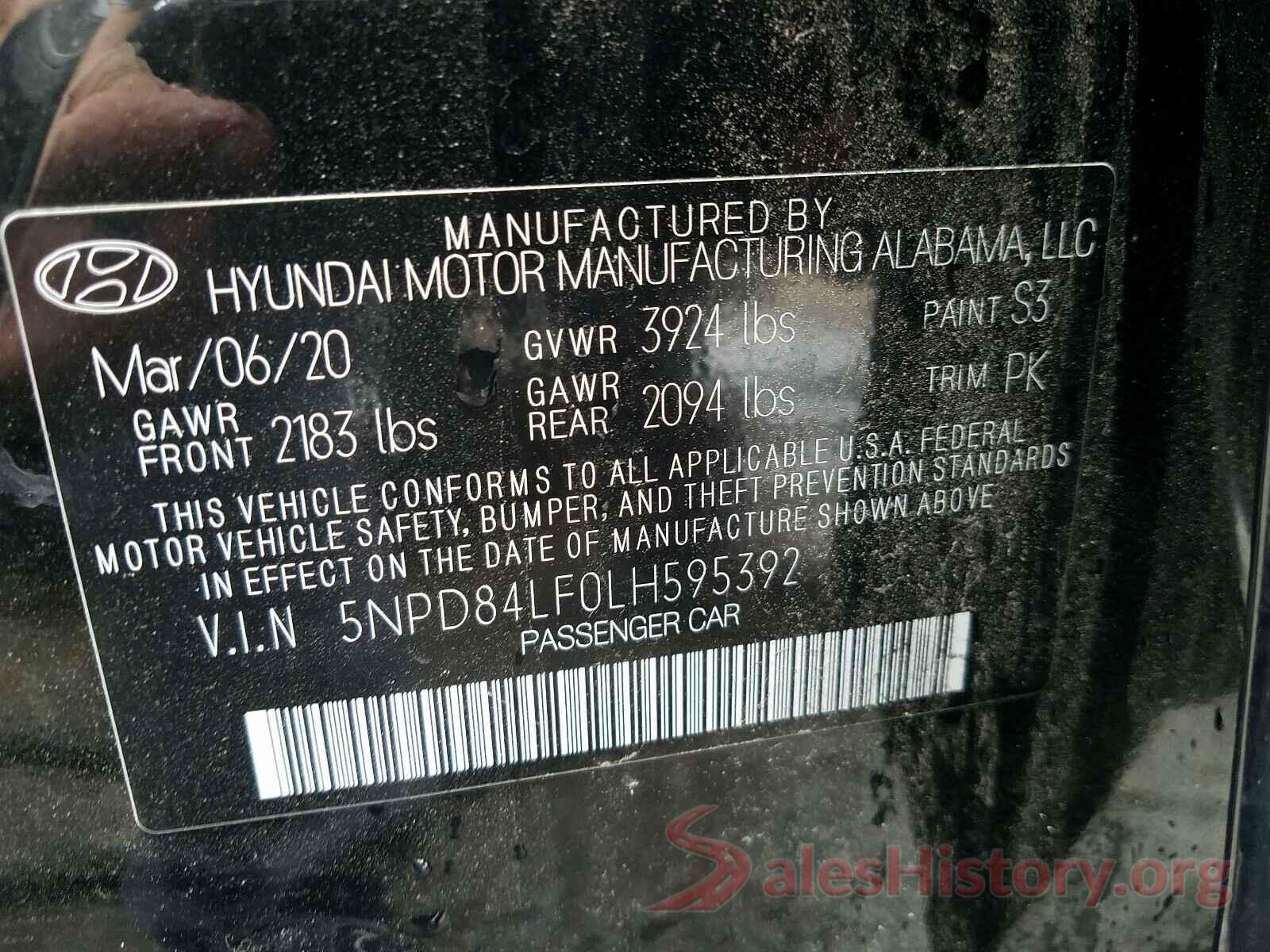 5NPD84LF0LH595392 2020 HYUNDAI ELANTRA