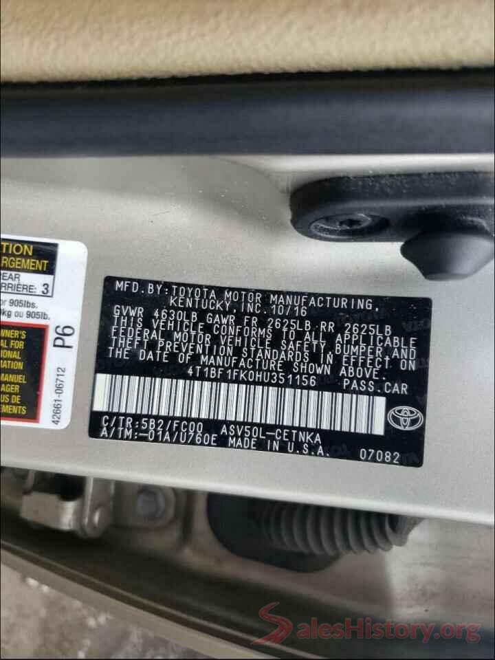 4T1BF1FK0HU351156 2017 TOYOTA CAMRY