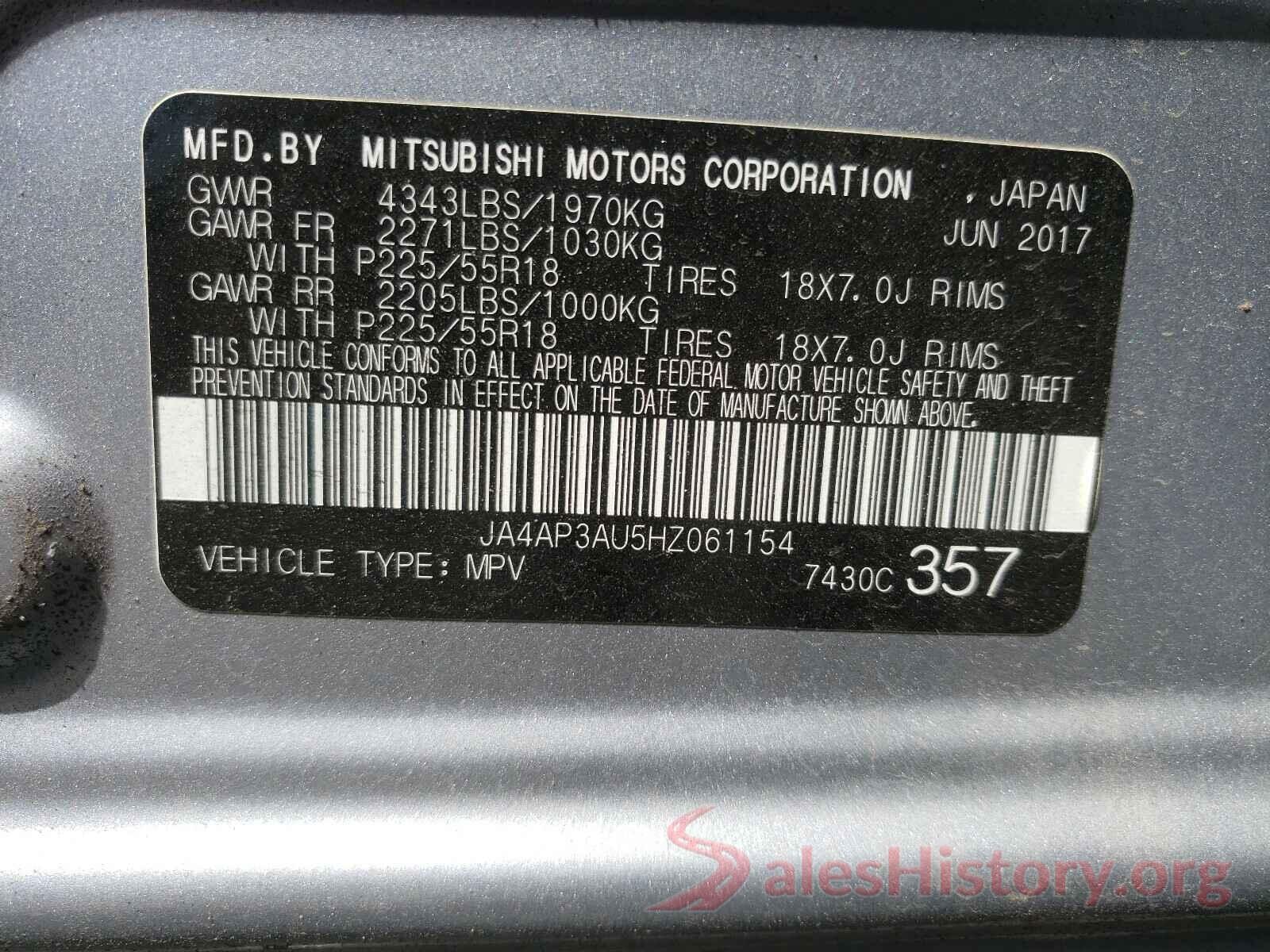 JA4AP3AU5HZ061154 2017 MITSUBISHI OUTLANDER