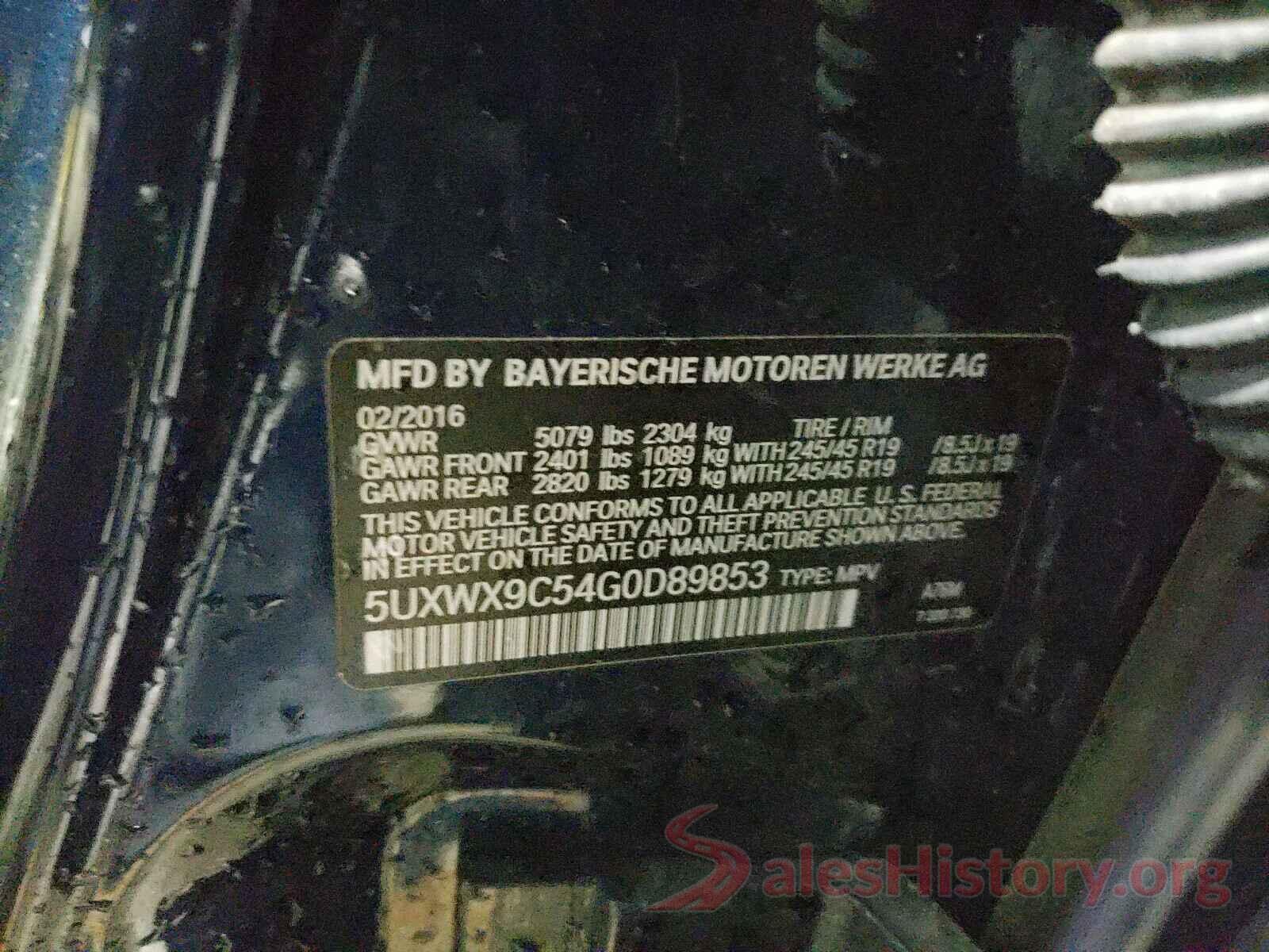 5UXWX9C54G0D89853 2016 BMW X3