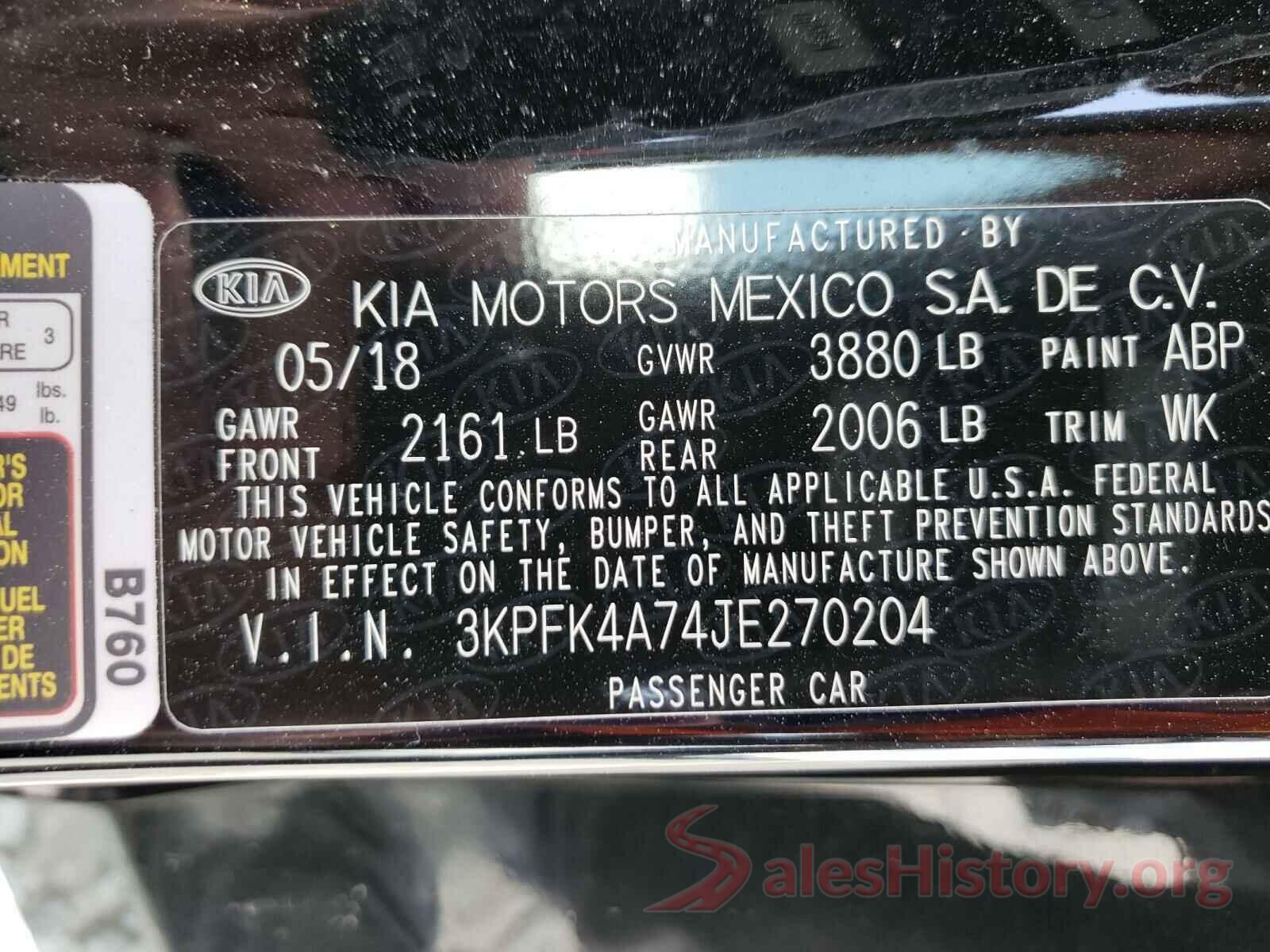 3KPFK4A74JE270204 2018 KIA FORTE