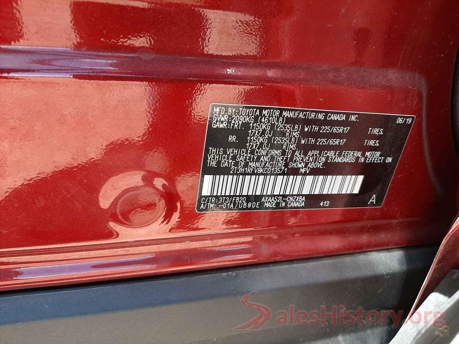 2T3H1RFV8KC013571 2019 TOYOTA RAV4