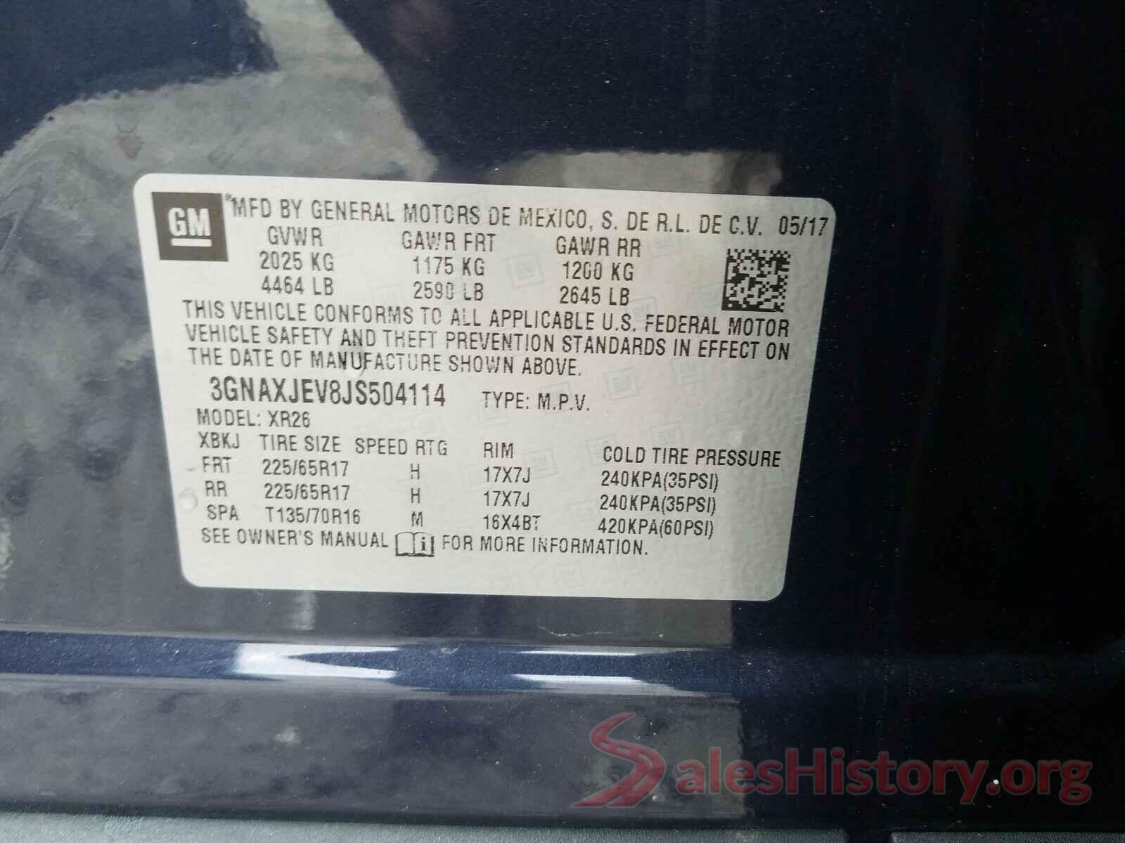 3GNAXJEV8JS504114 2018 CHEVROLET EQUINOX