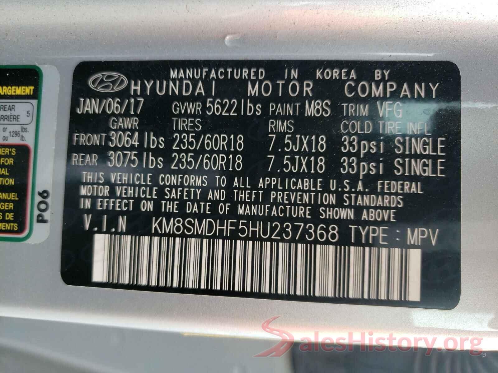 KM8SMDHF5HU237368 2017 HYUNDAI SANTA FE