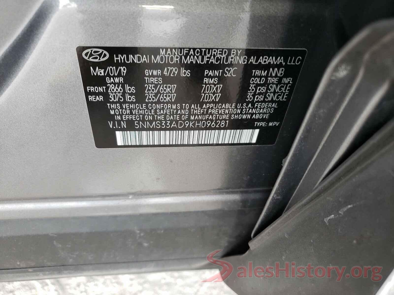 5NMS33AD9KH096281 2019 HYUNDAI SANTA FE