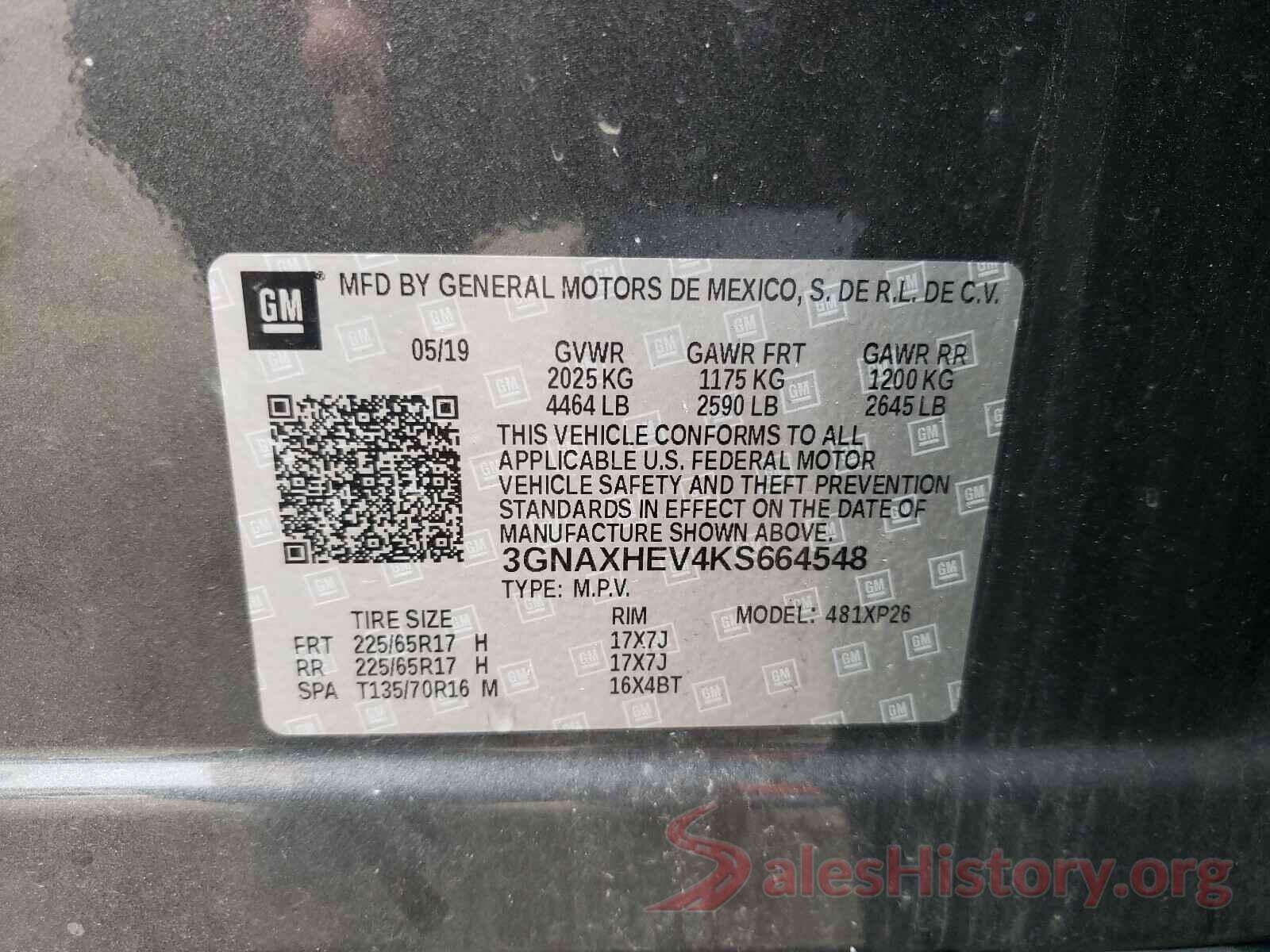 3GNAXHEV4KS664548 2019 CHEVROLET EQUINOX