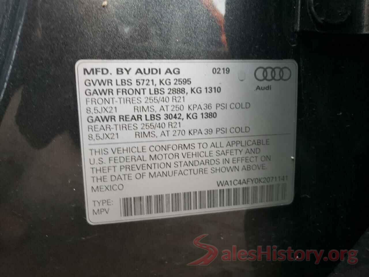 WA1C4AFY0K2071141 2019 AUDI SQ5