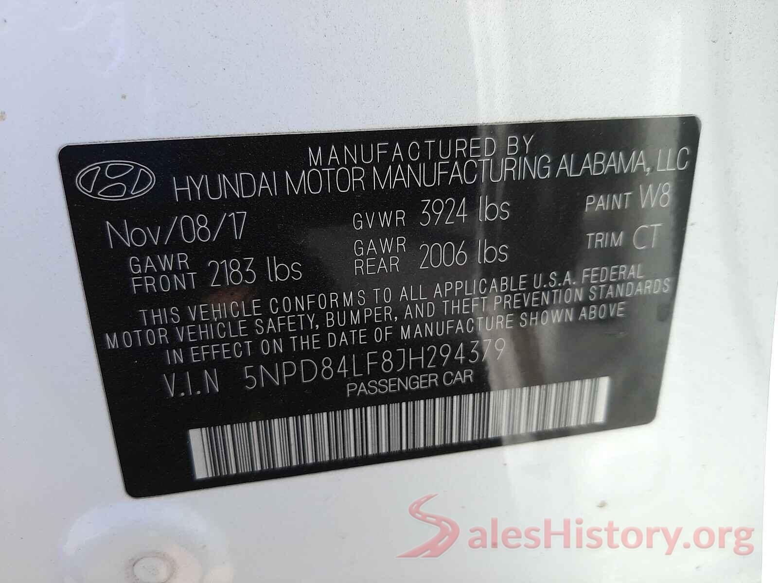 5NPD84LF8JH294379 2018 HYUNDAI ELANTRA