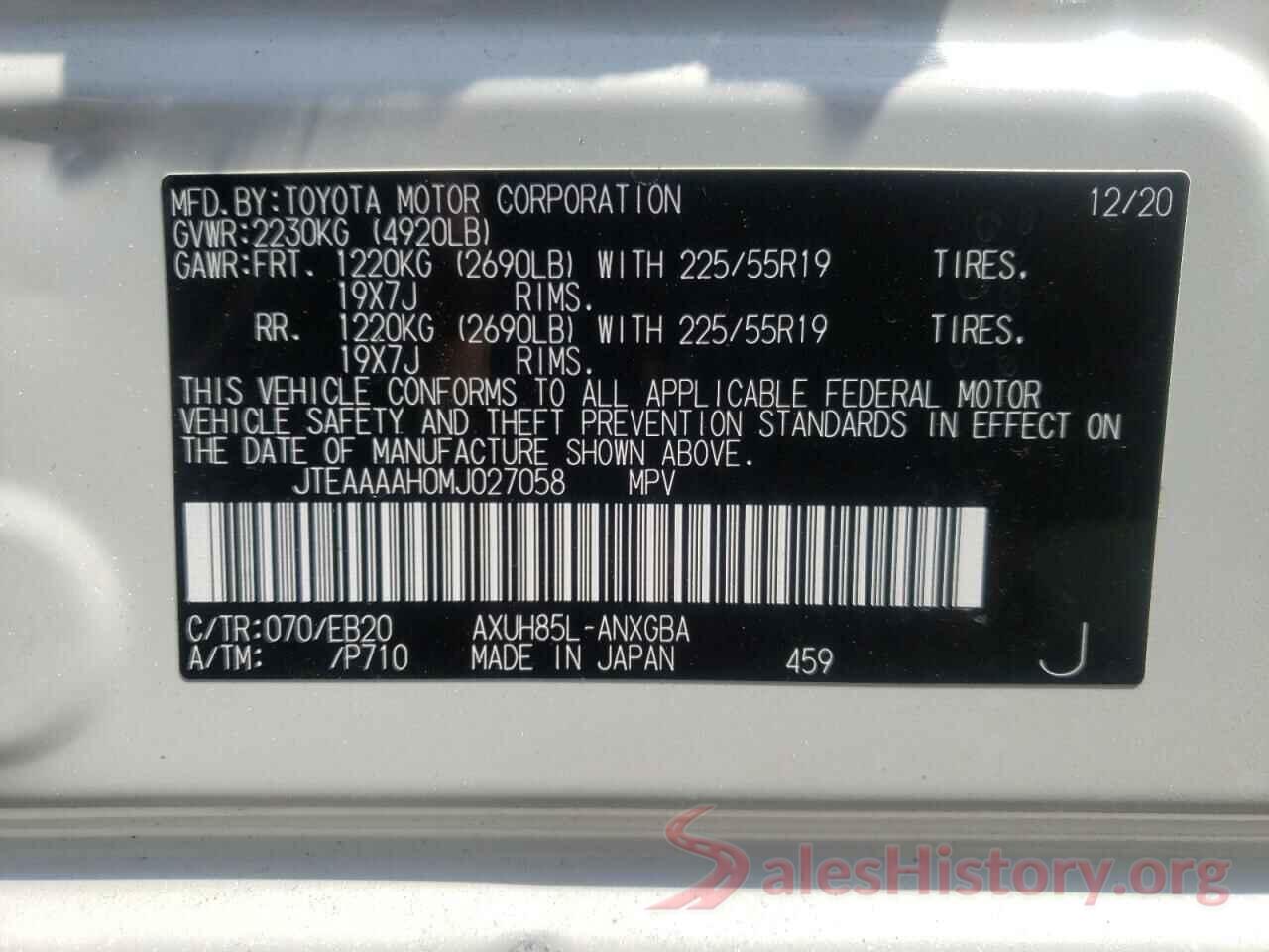 JTEAAAAH0MJ027058 2021 TOYOTA VENZA