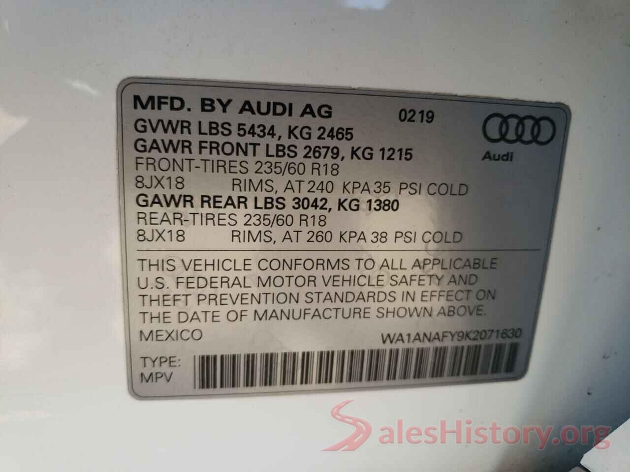 WA1ANAFY9K2071630 2019 AUDI Q5