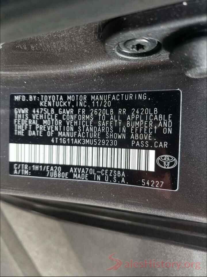 4T1G11AK3MU529230 2021 TOYOTA CAMRY