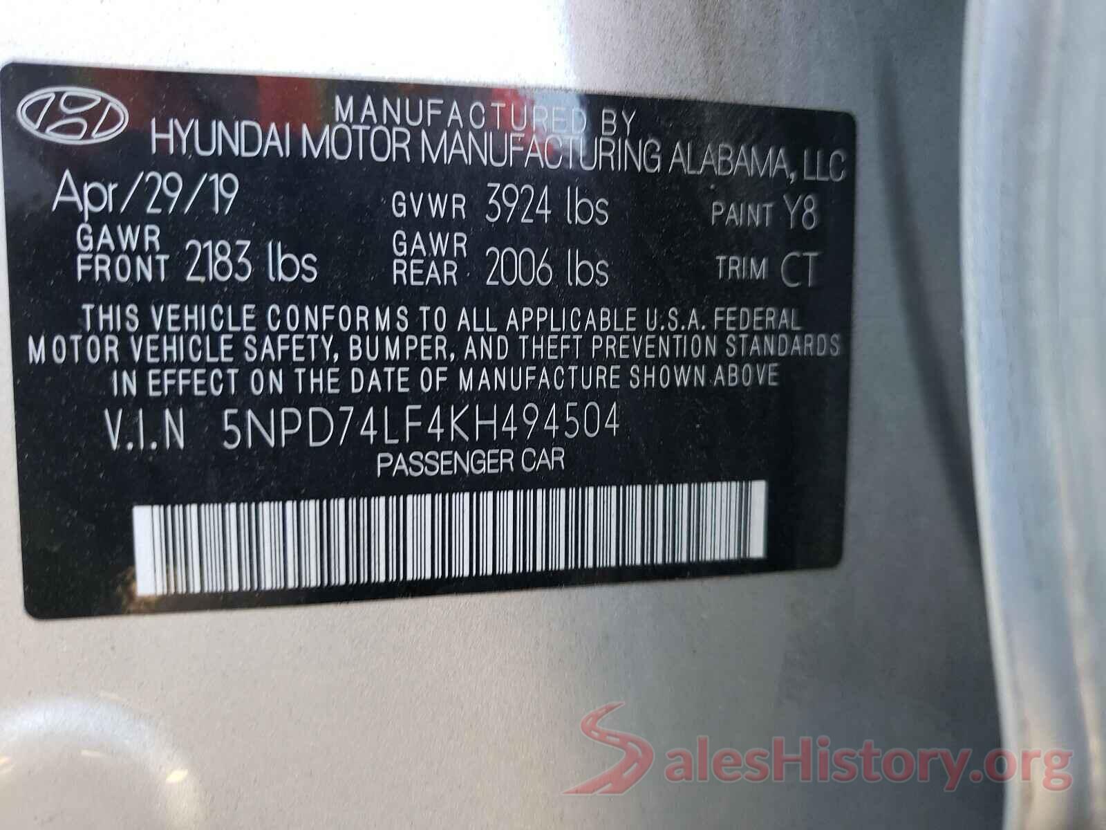 5NPD74LF4KH494504 2019 HYUNDAI ELANTRA