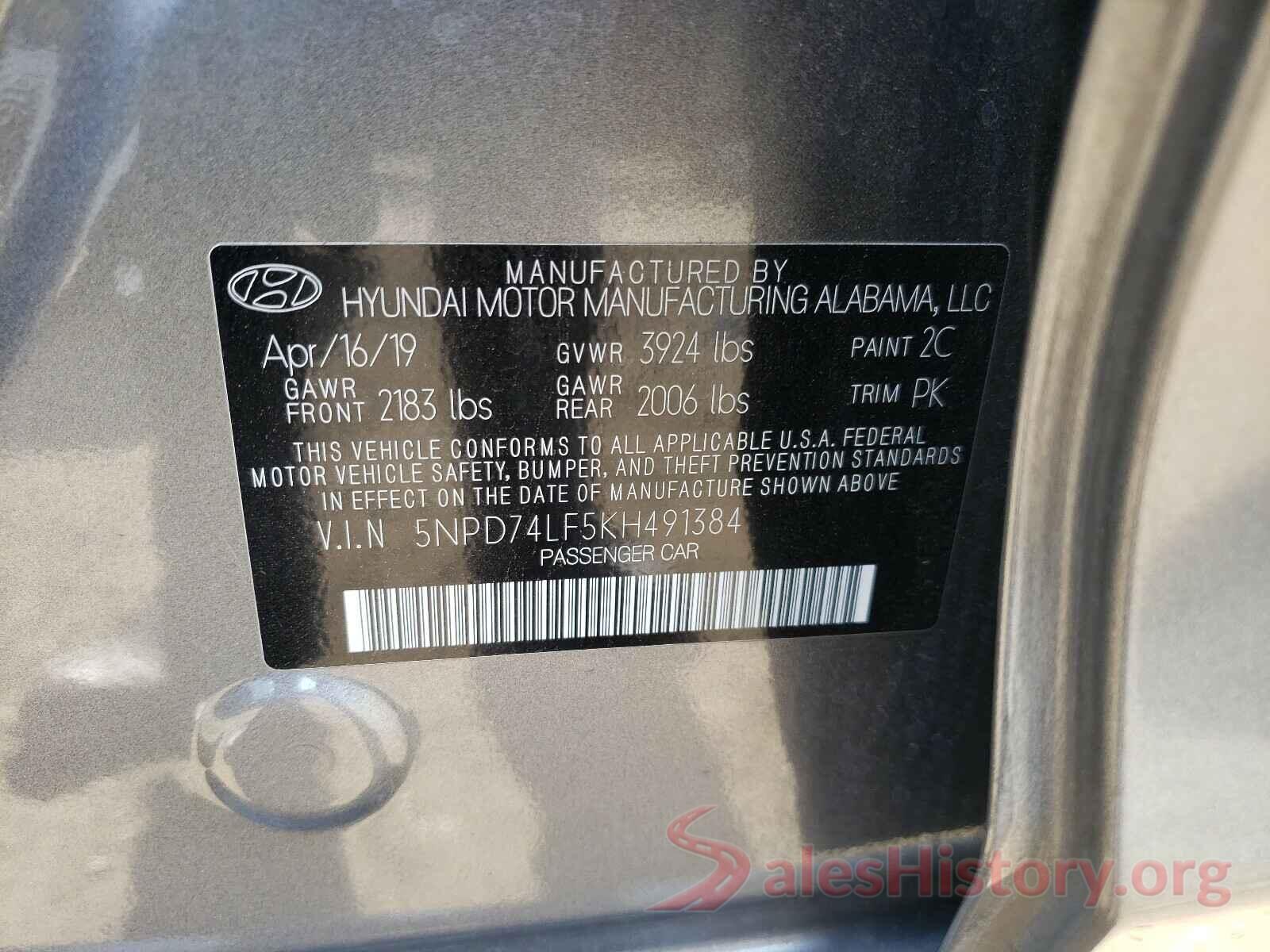 5NPD74LF5KH491384 2019 HYUNDAI ELANTRA