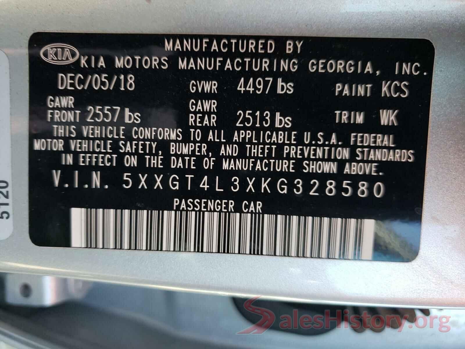 5XXGT4L3XKG328580 2019 KIA OPTIMA