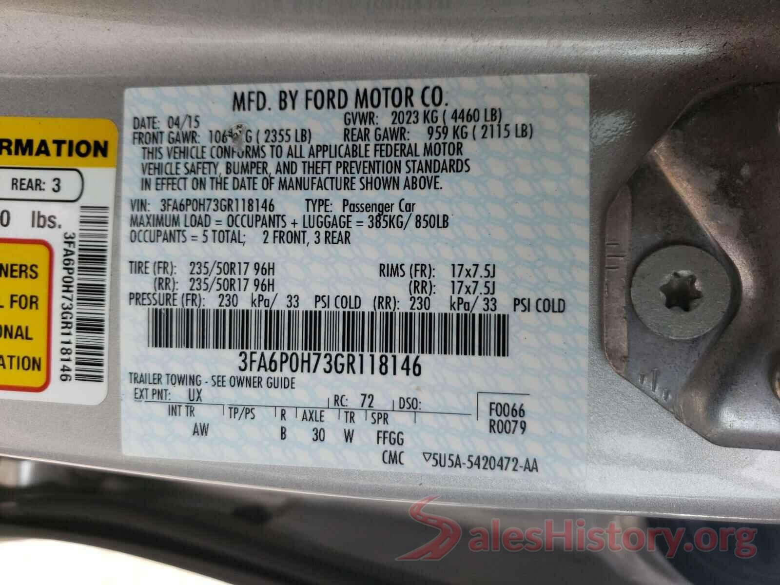 3FA6P0H73GR118146 2016 FORD FUSION