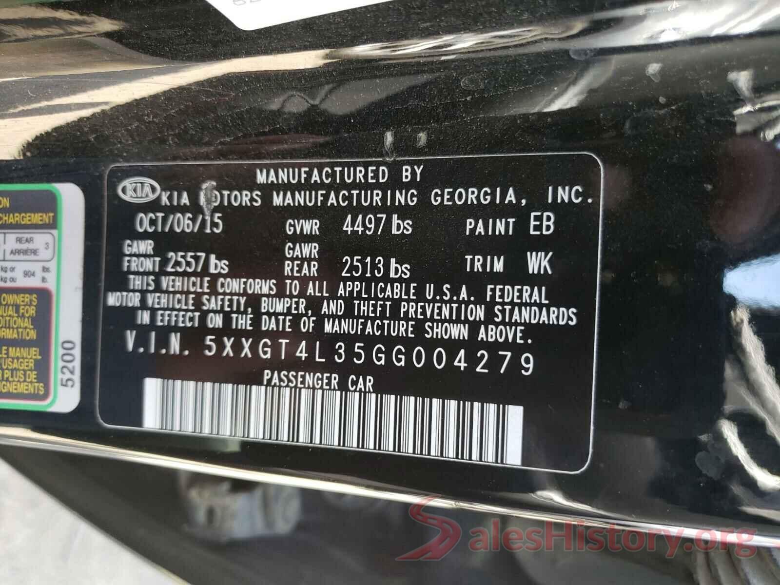 5XXGT4L35GG004279 2016 KIA OPTIMA