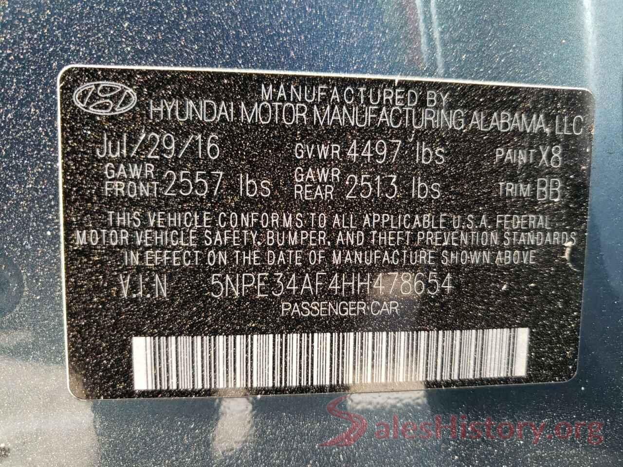 5NPE34AF4HH478654 2017 HYUNDAI SONATA