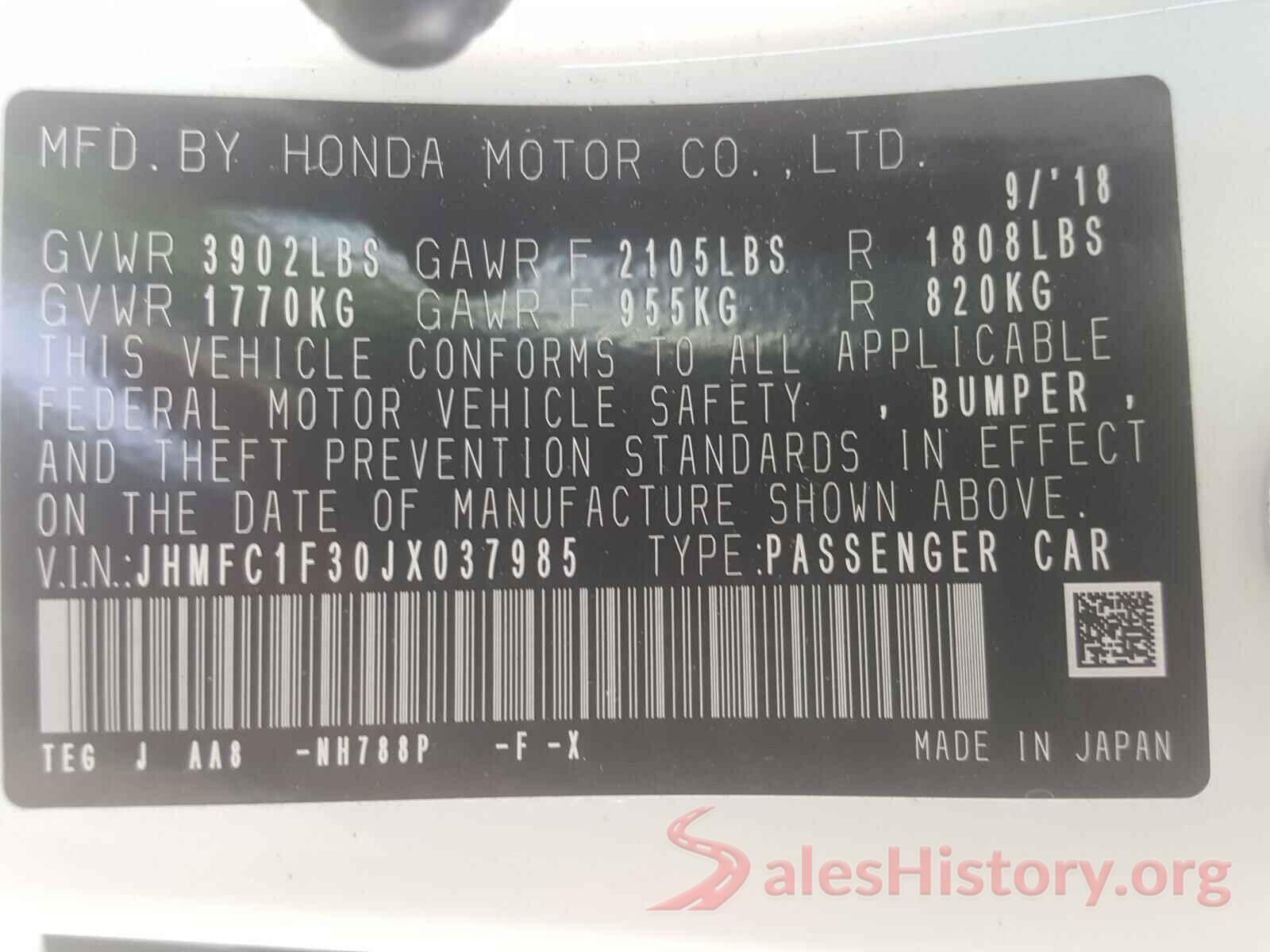 JHMFC1F30JX037985 2018 HONDA CIVIC