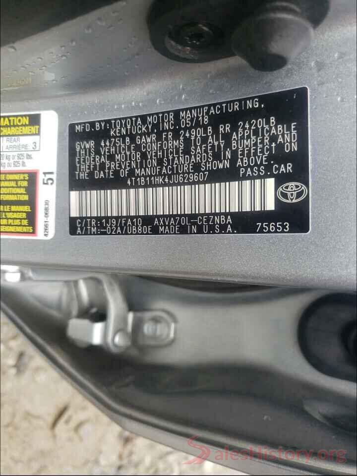 4T1B11HK4JU629607 2018 TOYOTA CAMRY