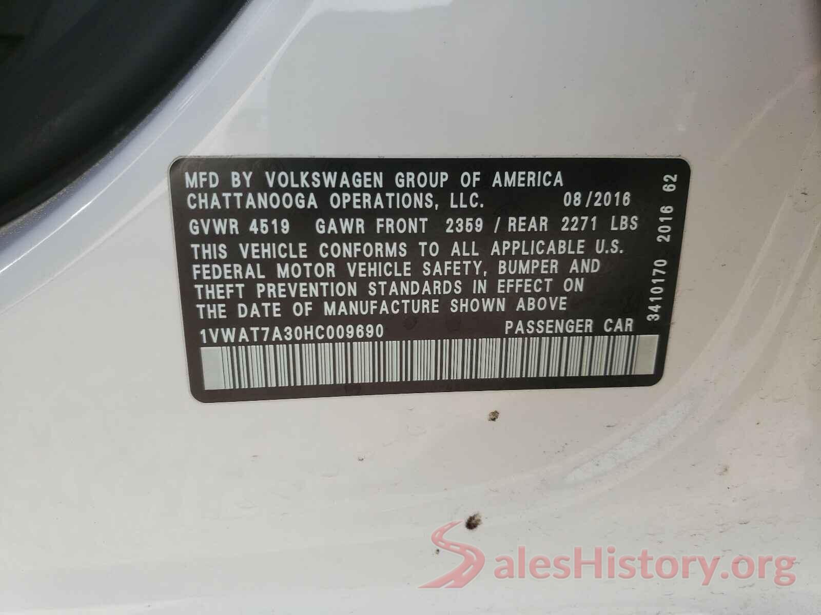 1VWAT7A30HC009690 2017 VOLKSWAGEN PASSAT