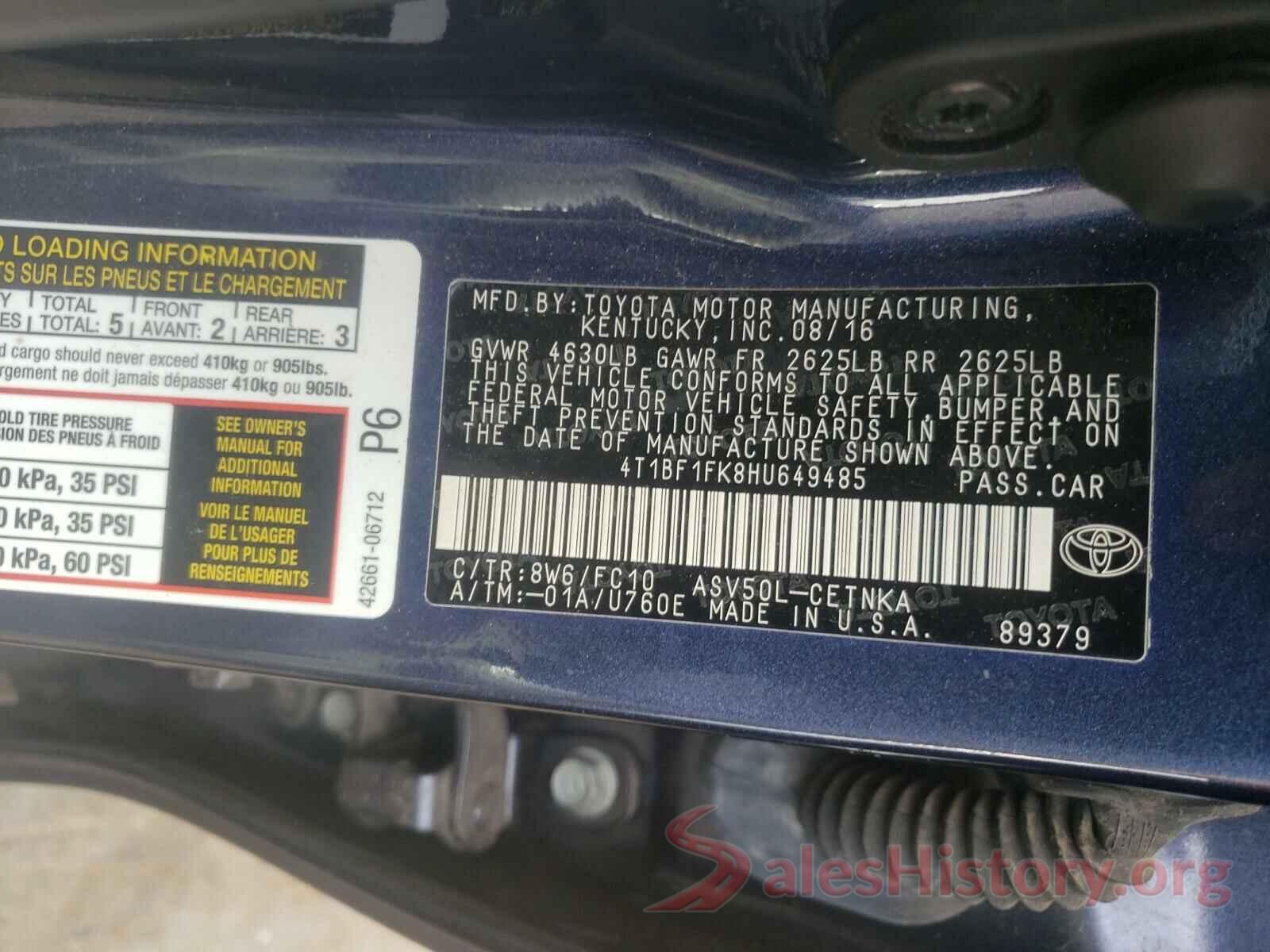 4T1BF1FK8HU649485 2017 TOYOTA CAMRY