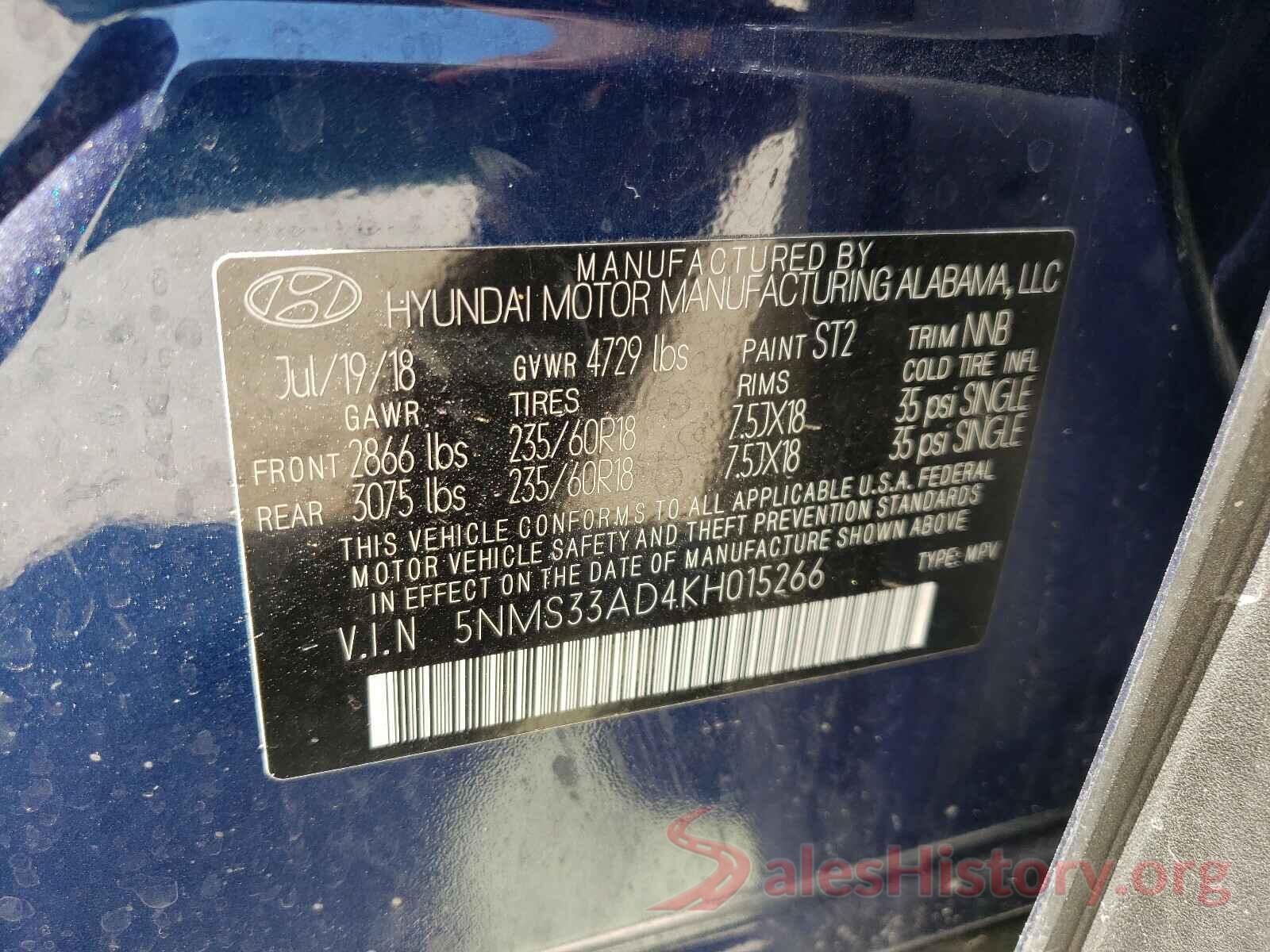 5NMS33AD4KH015266 2019 HYUNDAI SANTA FE