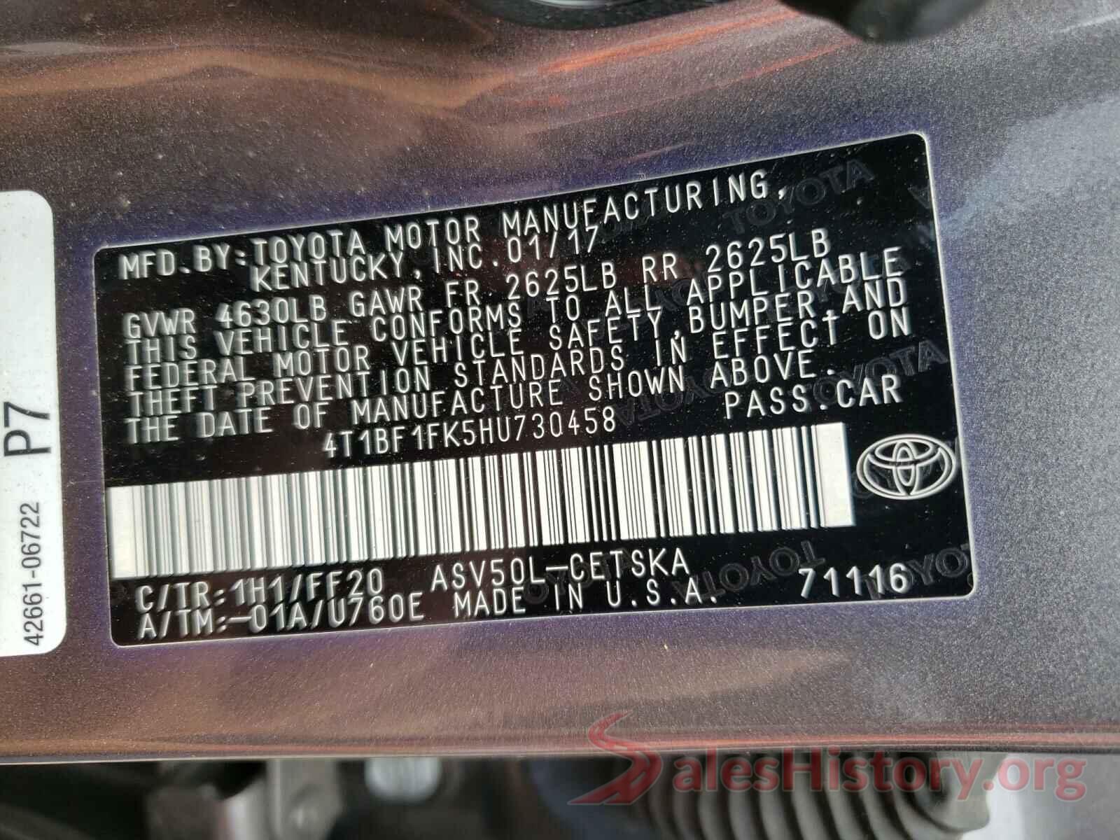 4T1BF1FK5HU730458 2017 TOYOTA CAMRY