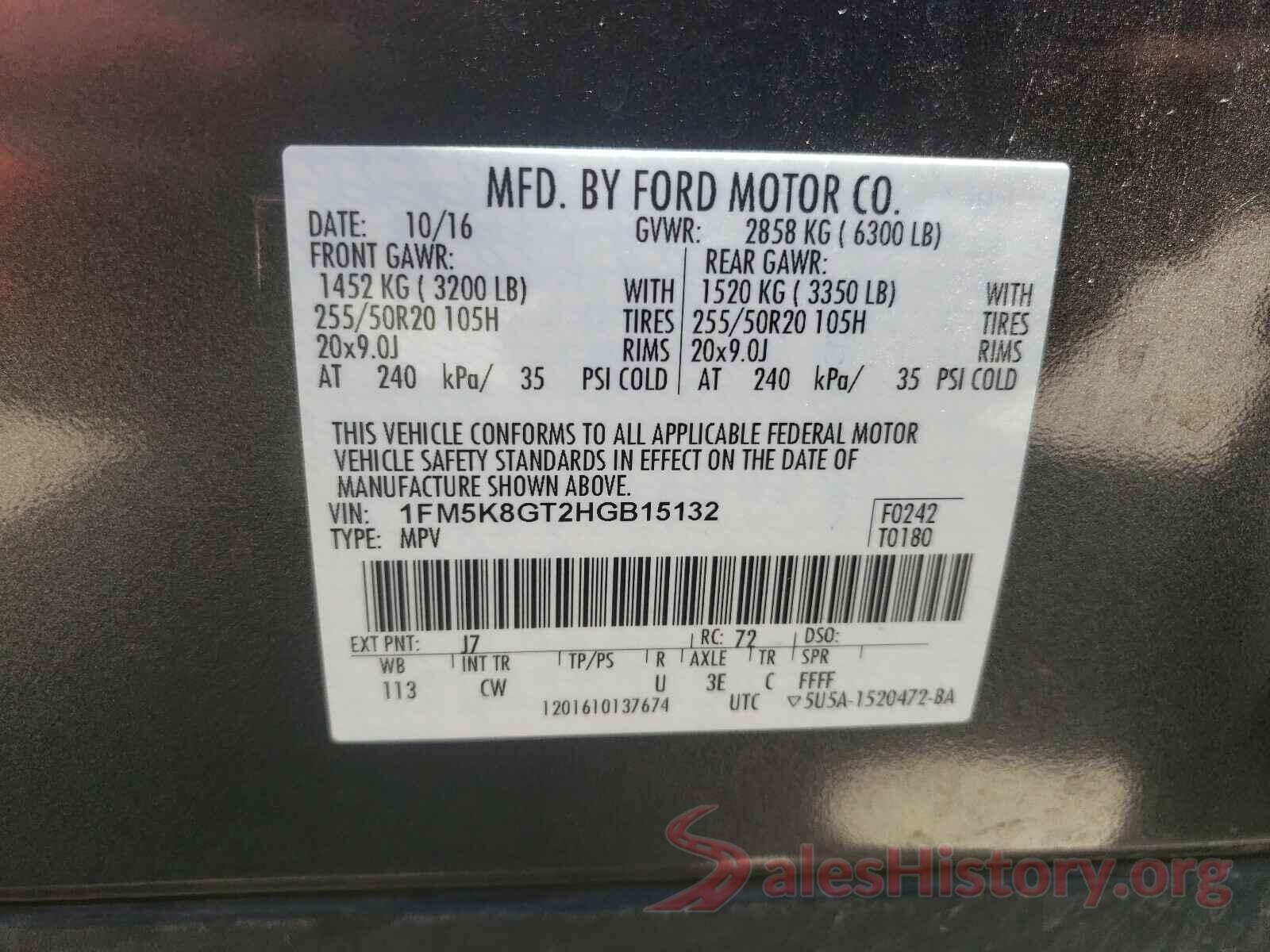 1FM5K8GT2HGB15132 2017 FORD EXPLORER