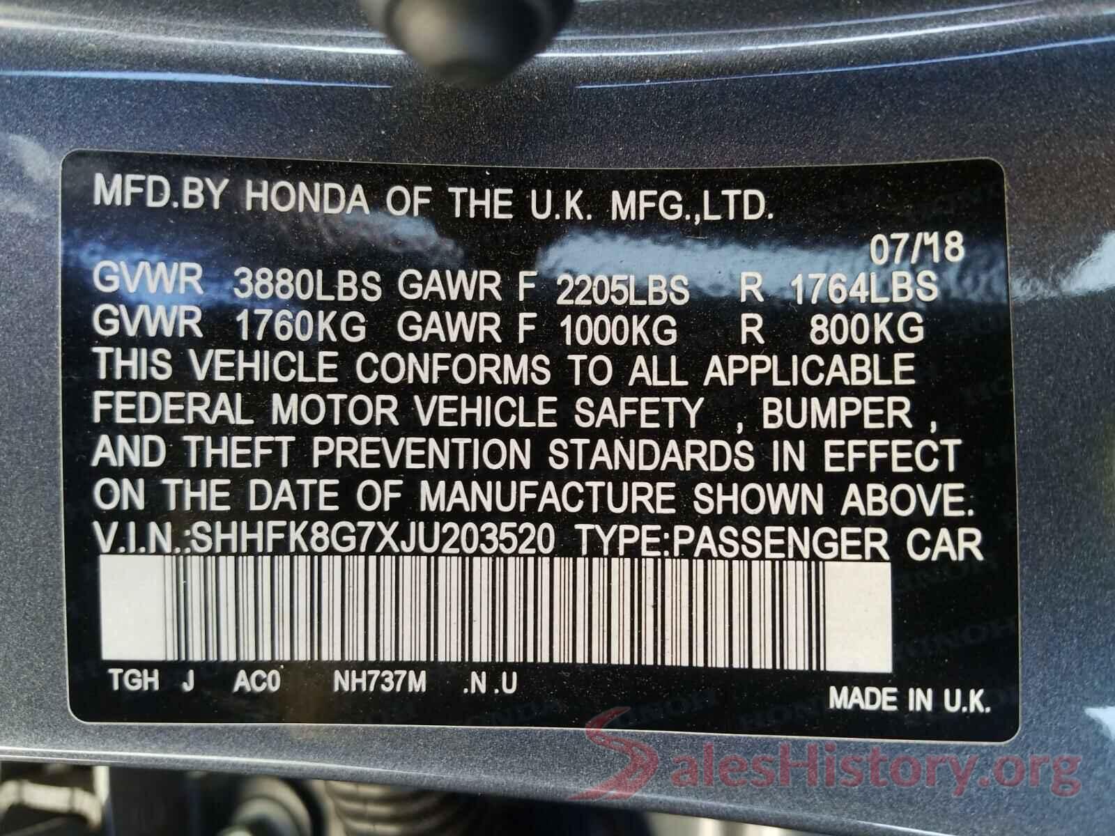 SHHFK8G7XJU203520 2018 HONDA CIVIC