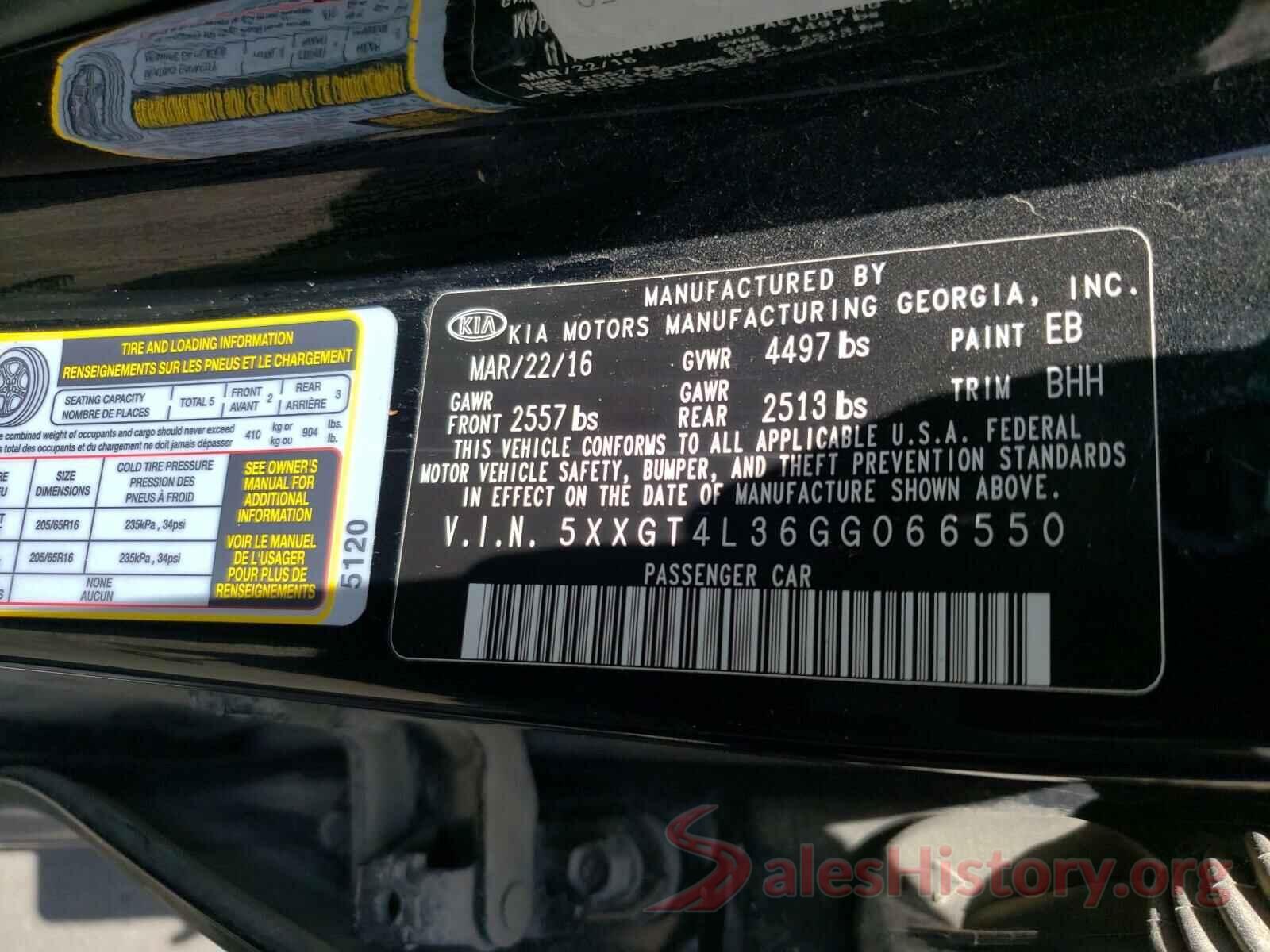 5XXGT4L36GG066550 2016 KIA OPTIMA