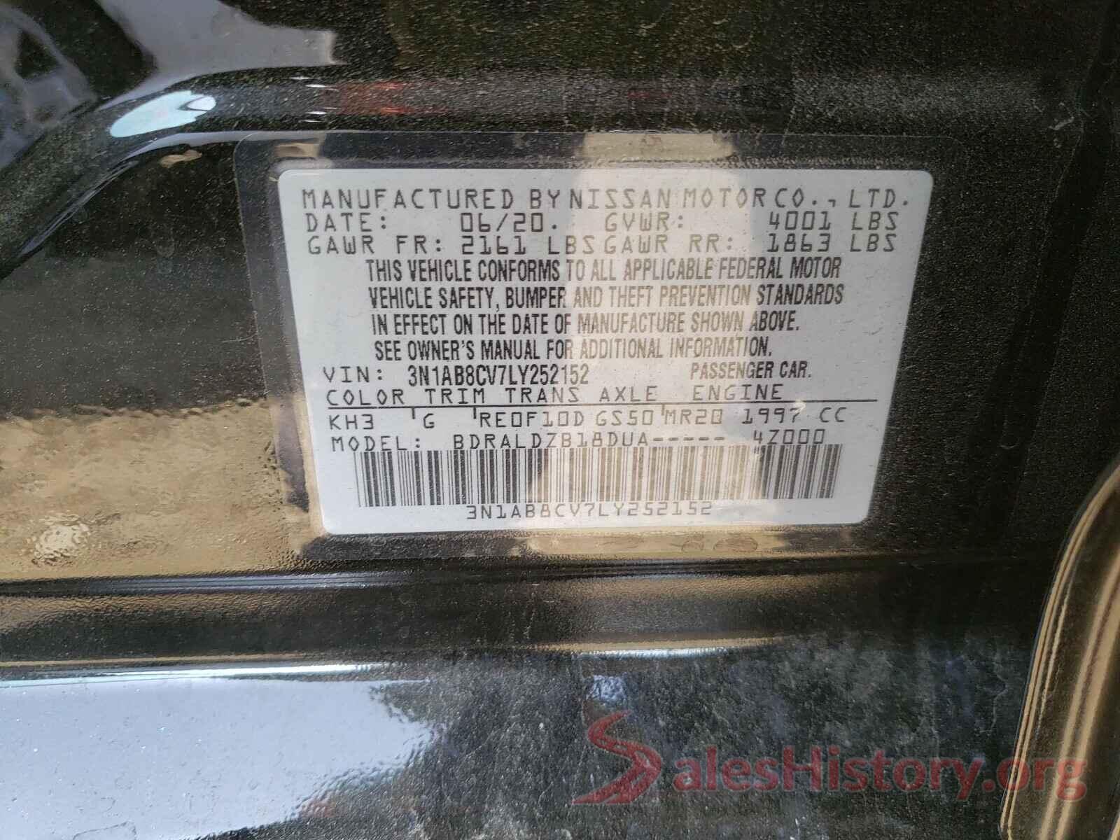 3N1AB8CV7LY252152 2020 NISSAN SENTRA