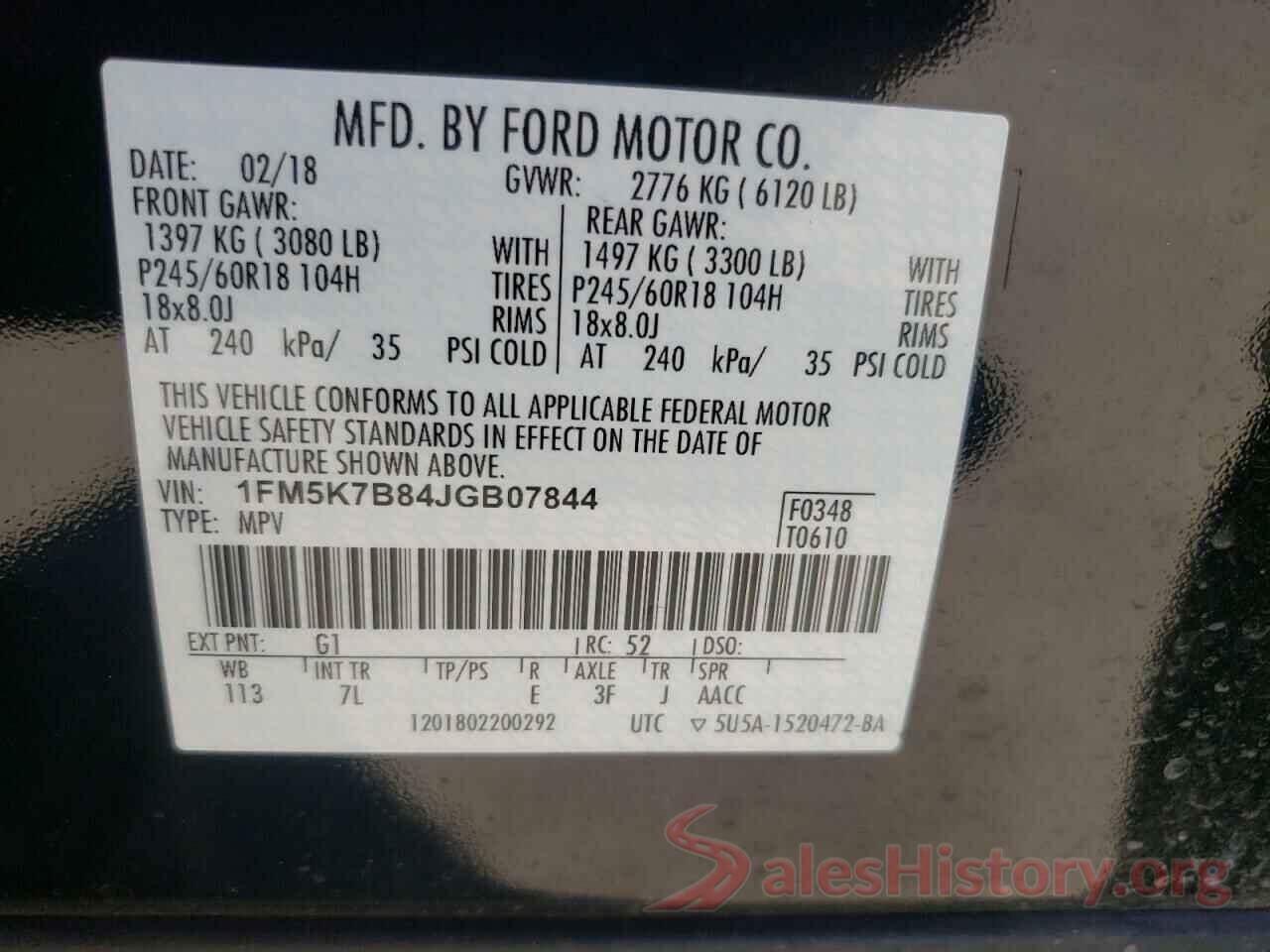 1FM5K7B84JGB07844 2018 FORD EXPLORER