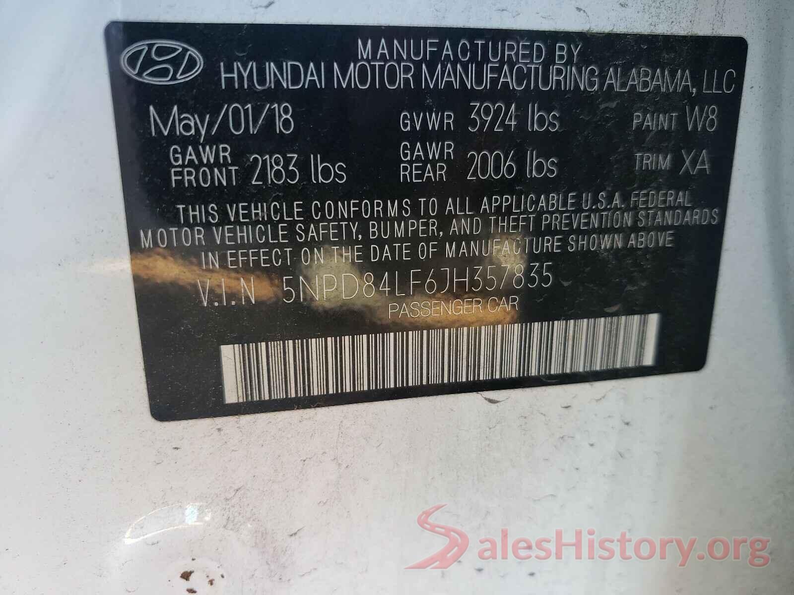 5NPD84LF6JH357835 2018 HYUNDAI ELANTRA