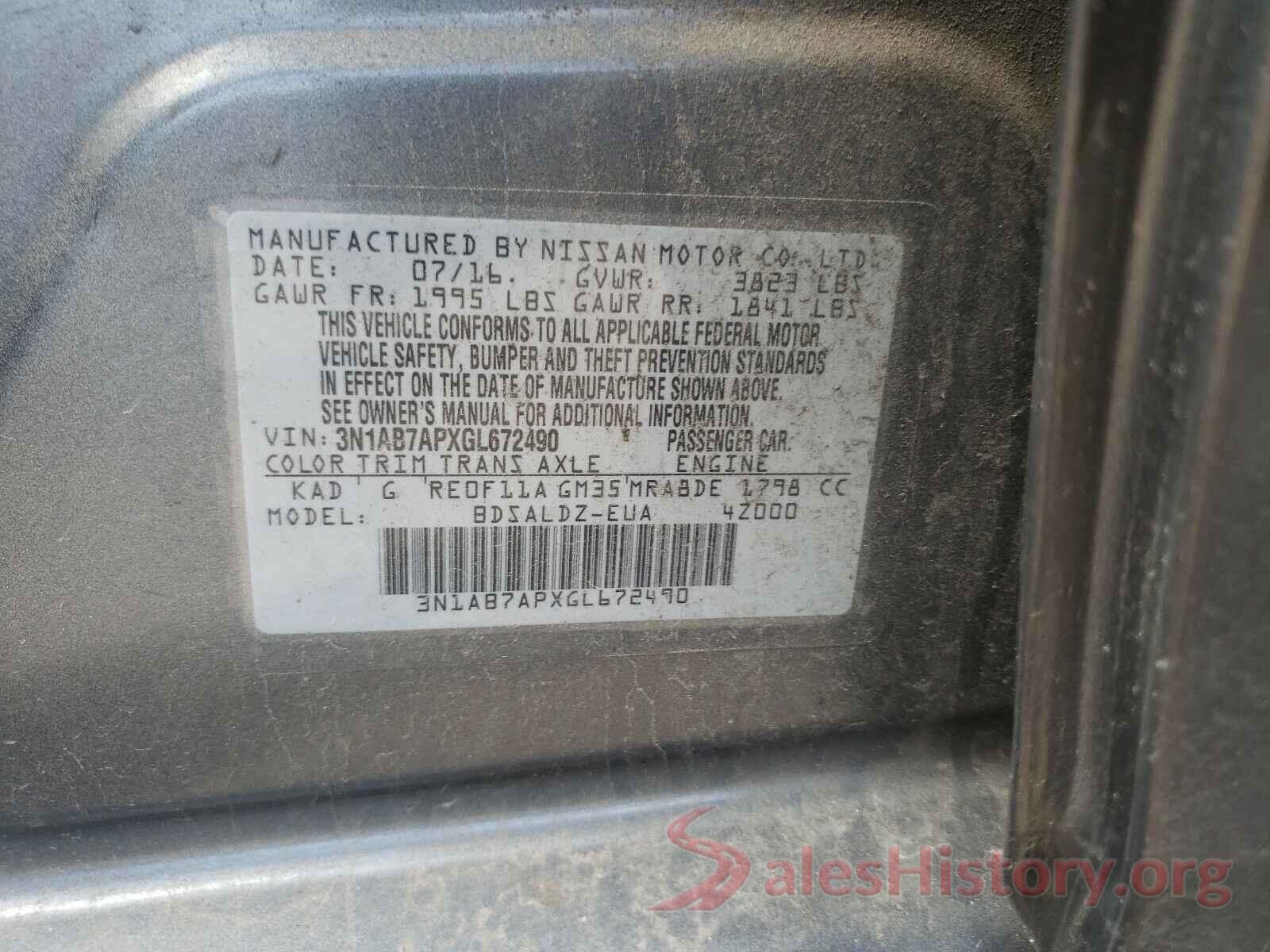 3N1AB7APXGL672490 2016 NISSAN SENTRA