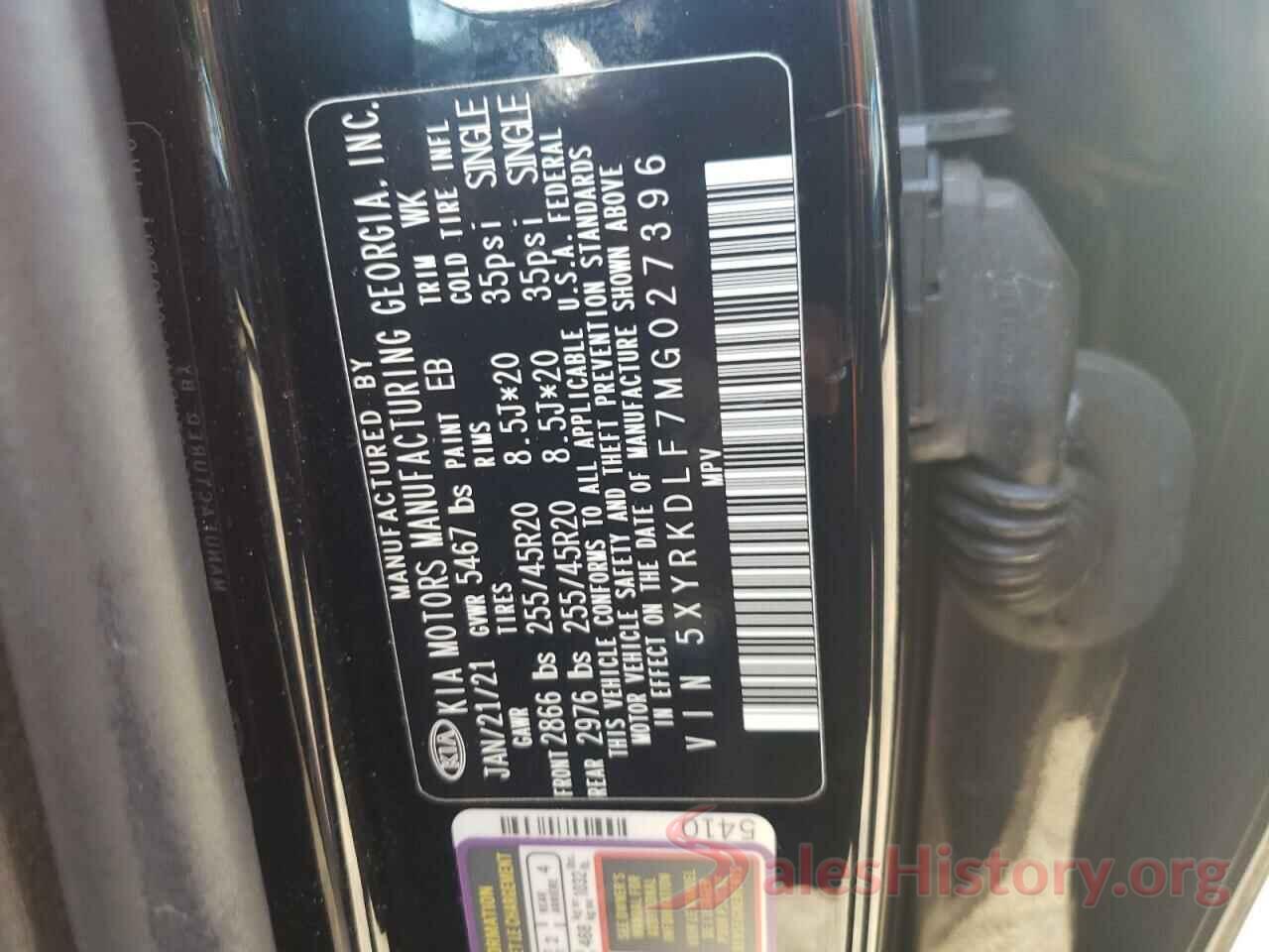 5XYRKDLF7MG027396 2021 KIA SORENTO