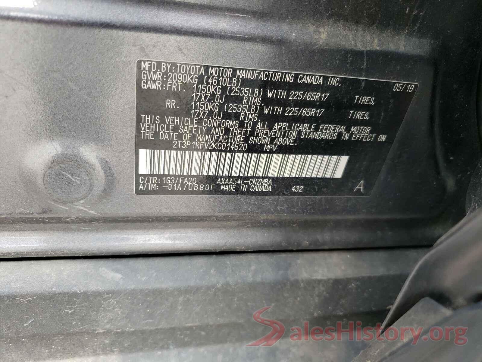 2T3P1RFV2KC014520 2019 TOYOTA RAV4