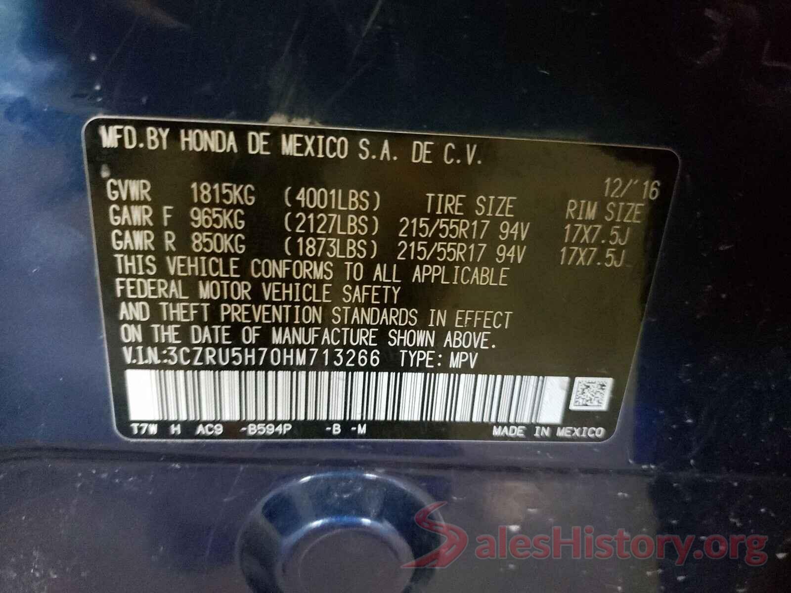 3CZRU5H70HM713266 2017 HONDA HR-V