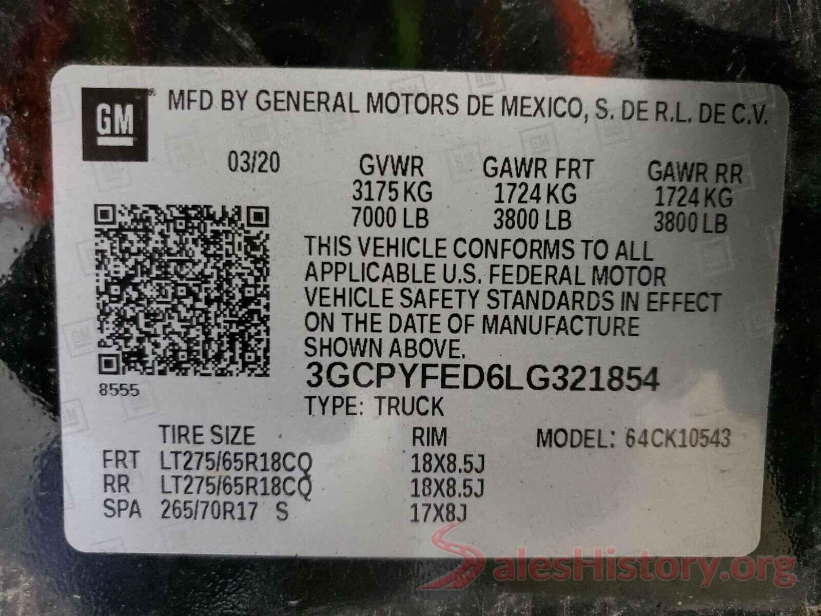 3GCPYFED6LG321854 2020 CHEVROLET SILVERADO