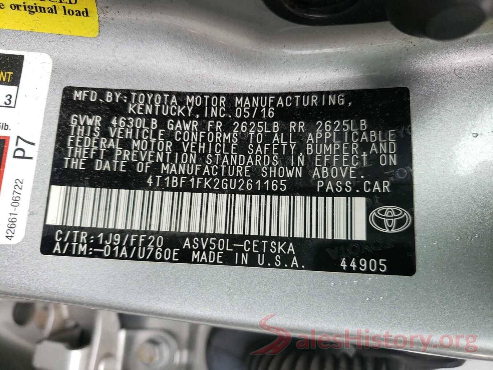 4T1BF1FK2GU261165 2016 TOYOTA CAMRY