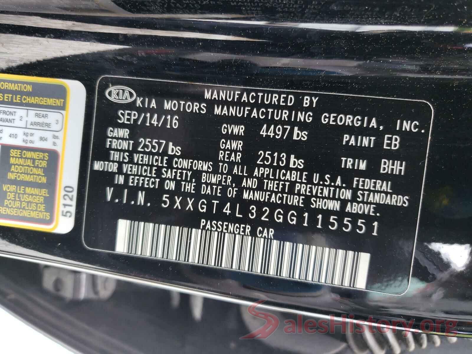 5XXGT4L32GG115551 2016 KIA OPTIMA