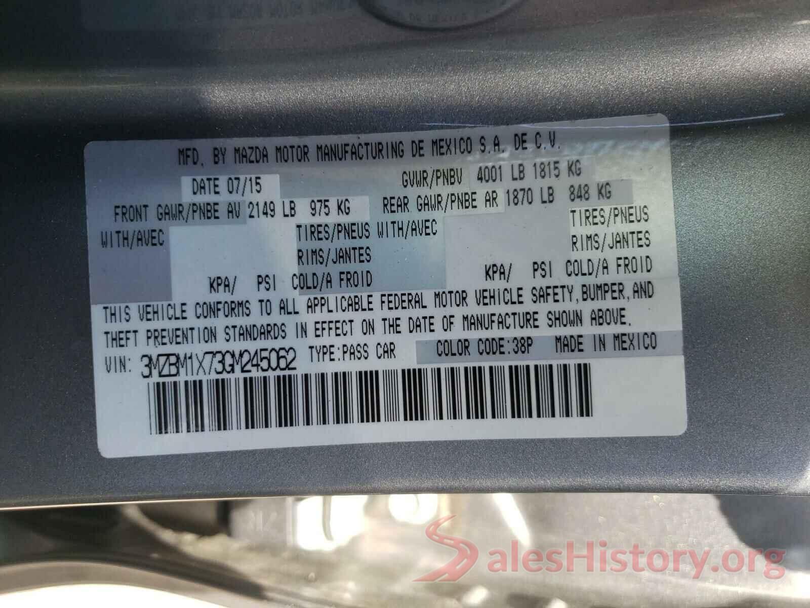 3MZBM1X73GM245062 2016 MAZDA 3