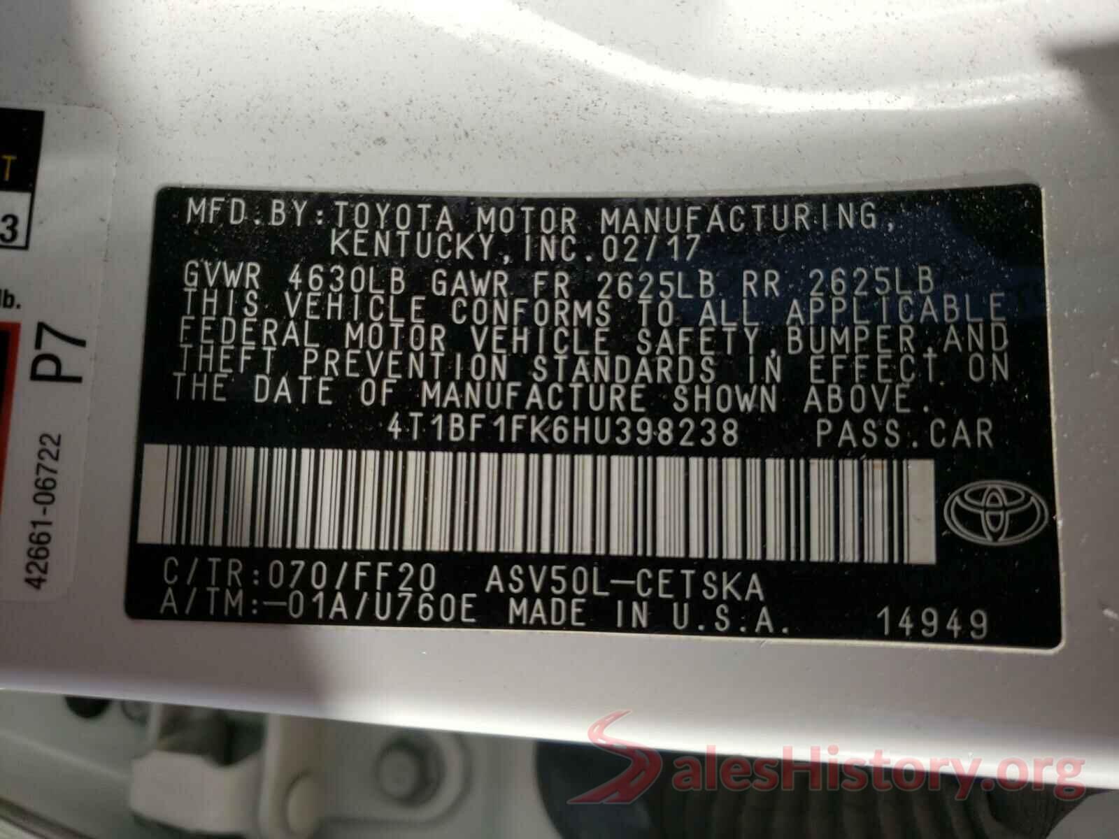 4T1BF1FK6HU398238 2017 TOYOTA CAMRY