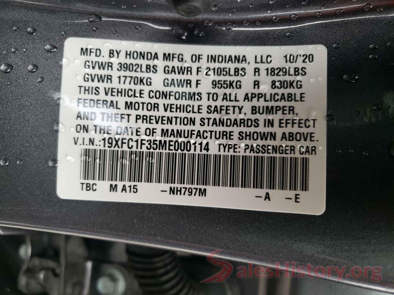 19XFC1F35ME000114 2021 HONDA CIVIC