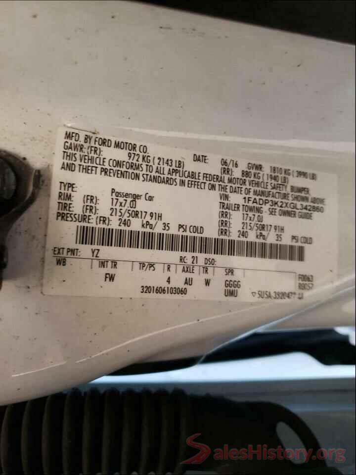 1FADP3K2XGL342860 2016 FORD FOCUS